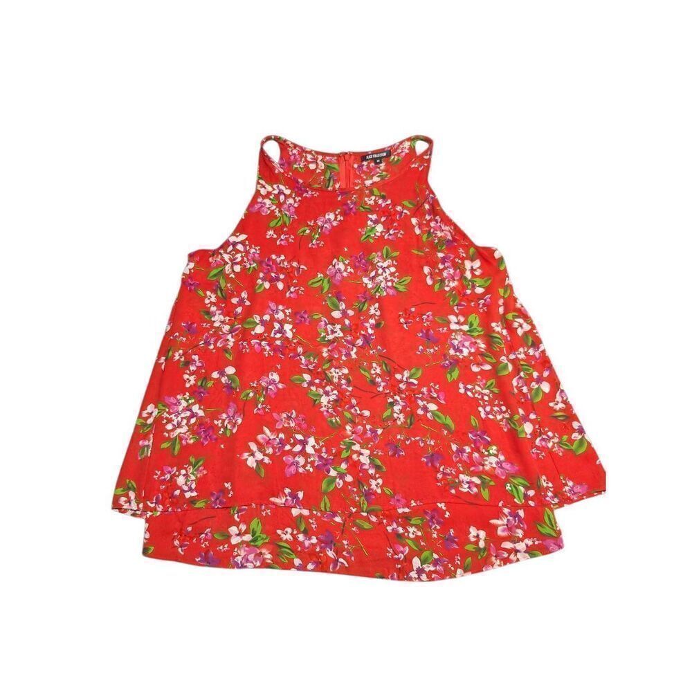 Alice Collection Blouse Red Floral Sleeveless Zip Back Women's Medium